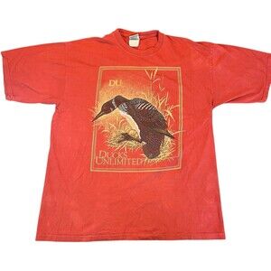 Ducks Unlimited T Shirt Mens XL Red Loon Bird Hunting Graphic Vintage